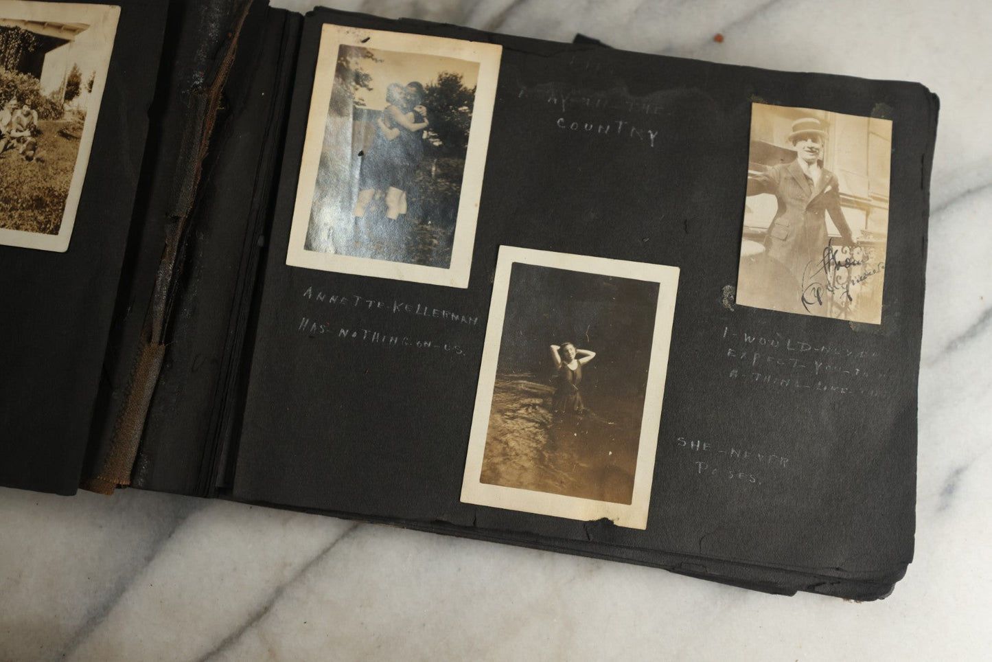 Lot 119 - Antique Snapshot Photo Album, Containing Approximately 100 Photographs With Captions, College Students, Fraternity Members, Scenes At The Beach, Early Swimwear, Circa 1915