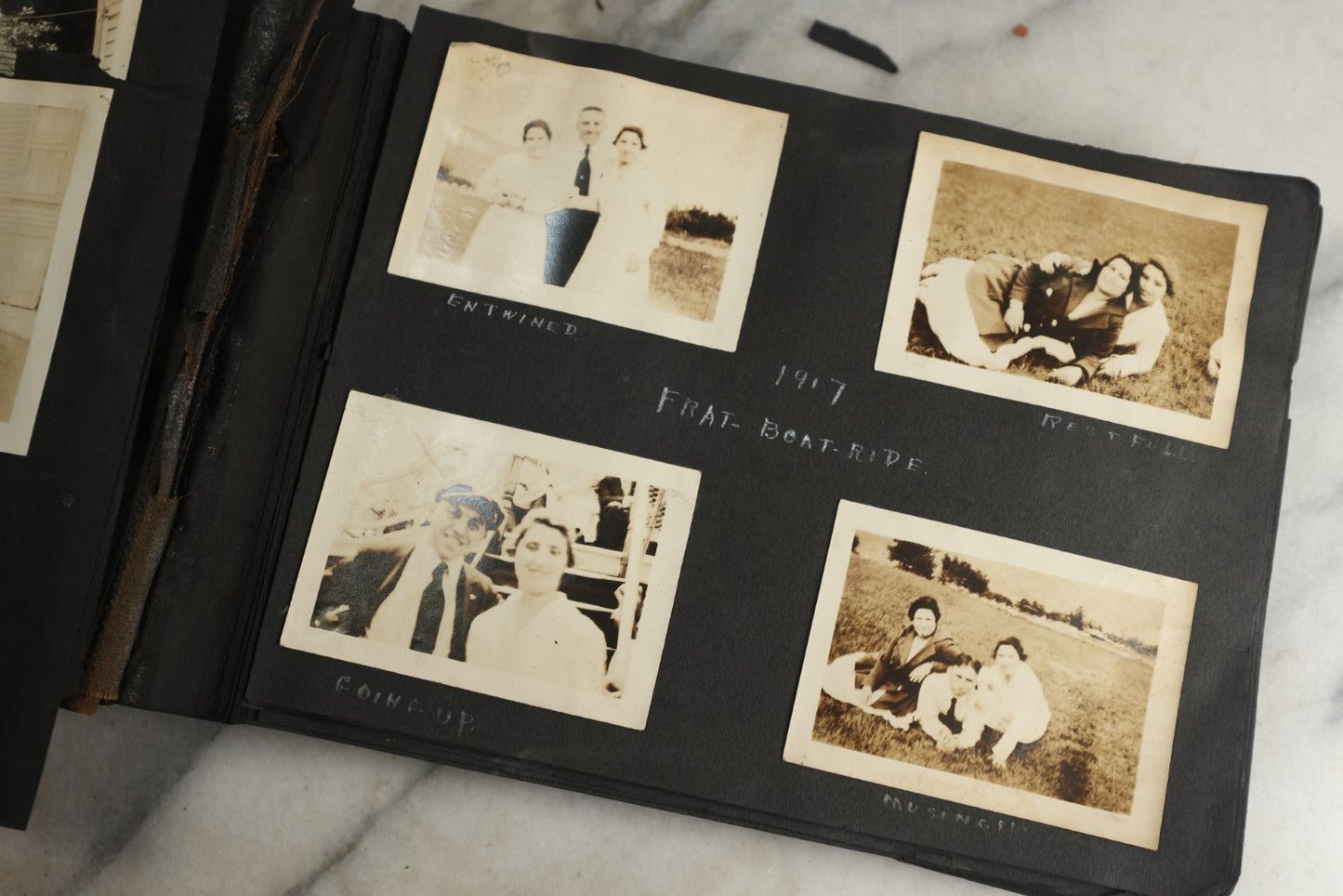 Lot 119 - Antique Snapshot Photo Album, Containing Approximately 100 Photographs With Captions, College Students, Fraternity Members, Scenes At The Beach, Early Swimwear, Circa 1915