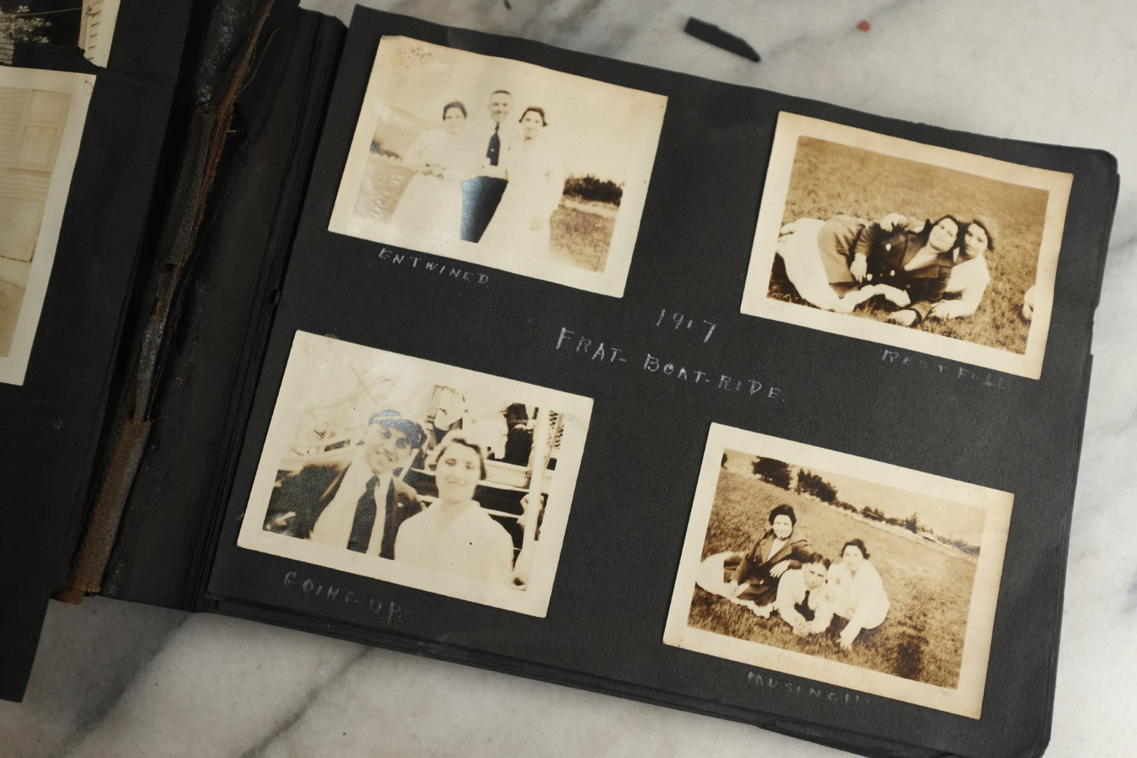 Lot 119 - Antique Snapshot Photo Album, Containing Approximately 100 Photographs With Captions, College Students, Fraternity Members, Scenes At The Beach, Early Swimwear, Circa 1915