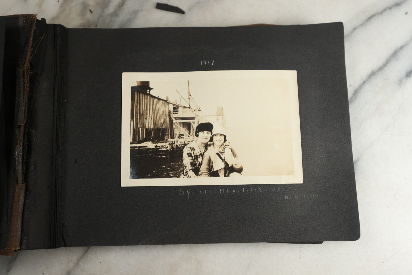 Lot 119 - Antique Snapshot Photo Album, Containing Approximately 100 Photographs With Captions, College Students, Fraternity Members, Scenes At The Beach, Early Swimwear, Circa 1915