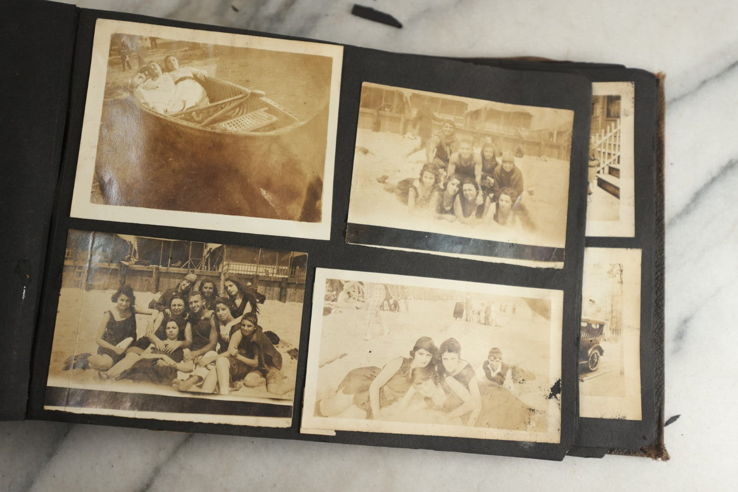 Lot 119 - Antique Snapshot Photo Album, Containing Approximately 100 Photographs With Captions, College Students, Fraternity Members, Scenes At The Beach, Early Swimwear, Circa 1915