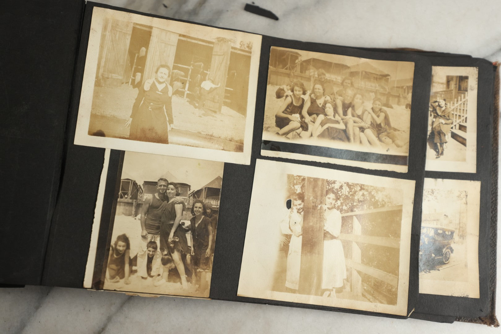 Lot 119 - Antique Snapshot Photo Album, Containing Approximately 100 Photographs With Captions, College Students, Fraternity Members, Scenes At The Beach, Early Swimwear, Circa 1915