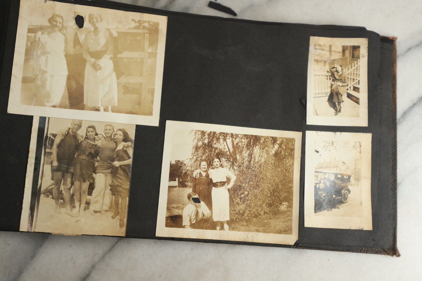 Lot 119 - Antique Snapshot Photo Album, Containing Approximately 100 Photographs With Captions, College Students, Fraternity Members, Scenes At The Beach, Early Swimwear, Circa 1915