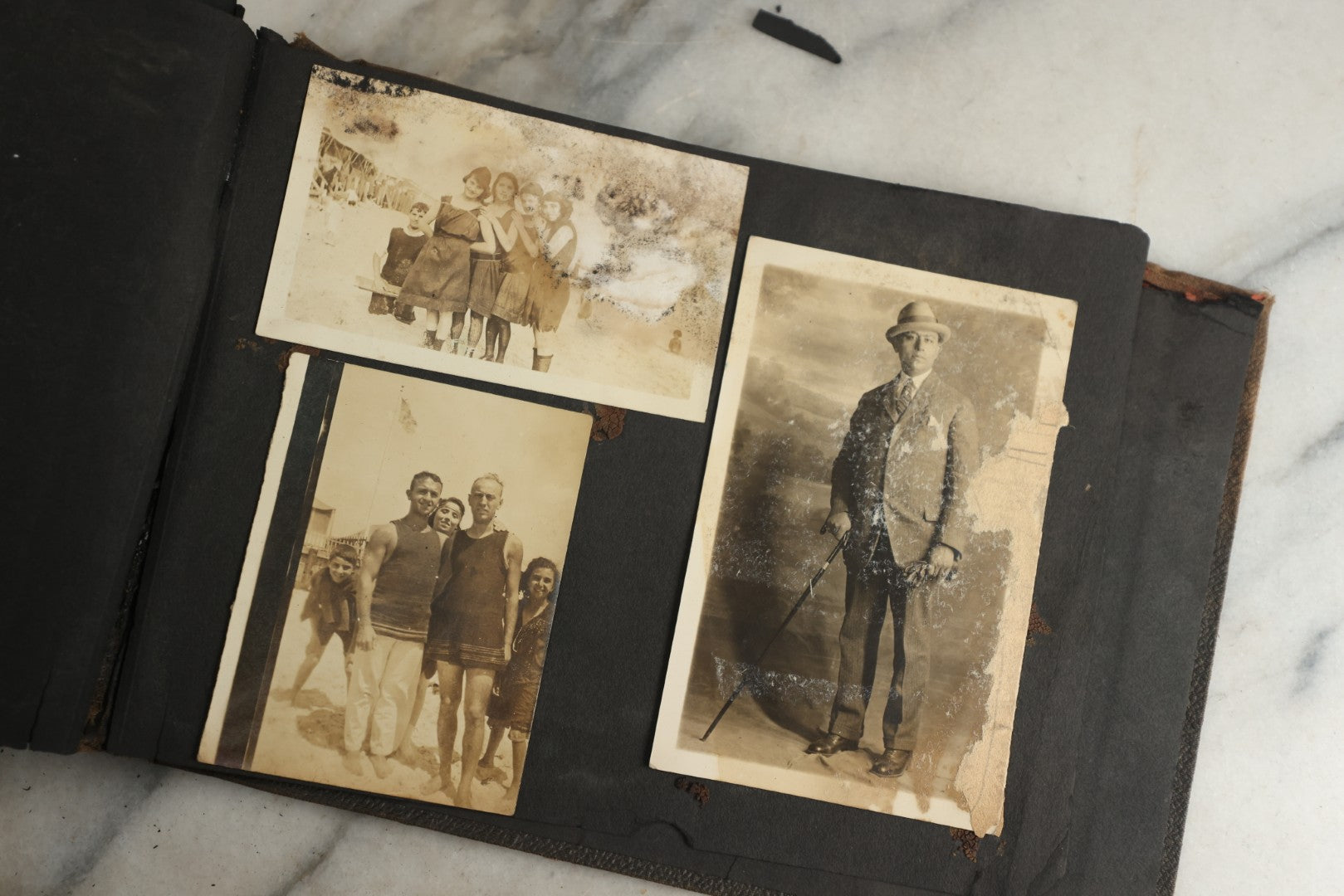 Lot 119 - Antique Snapshot Photo Album, Containing Approximately 100 Photographs With Captions, College Students, Fraternity Members, Scenes At The Beach, Early Swimwear, Circa 1915