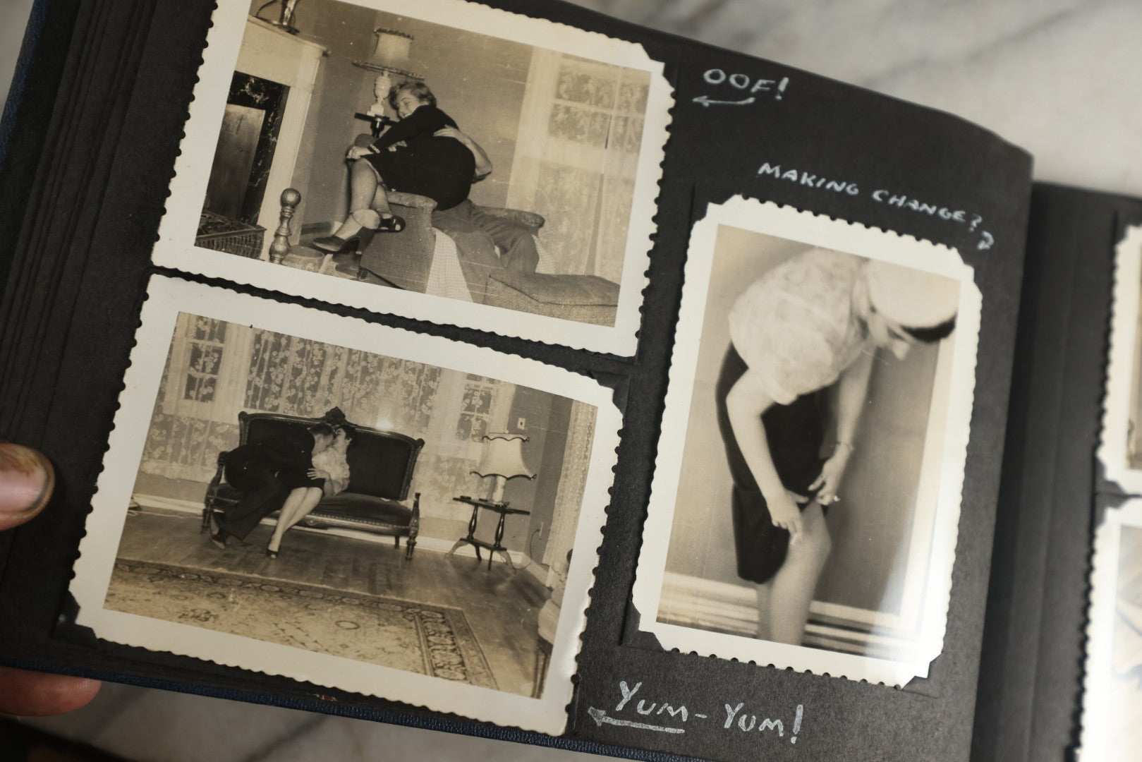 Lot 120 - Vintage Snapshot Photo Album, Containing Approximately 35 Photographs With Captions Of A Sultry, Sexy, Debaucherous Party Or Gathering, Including Ladies Posing Suggestively, Circa 1930