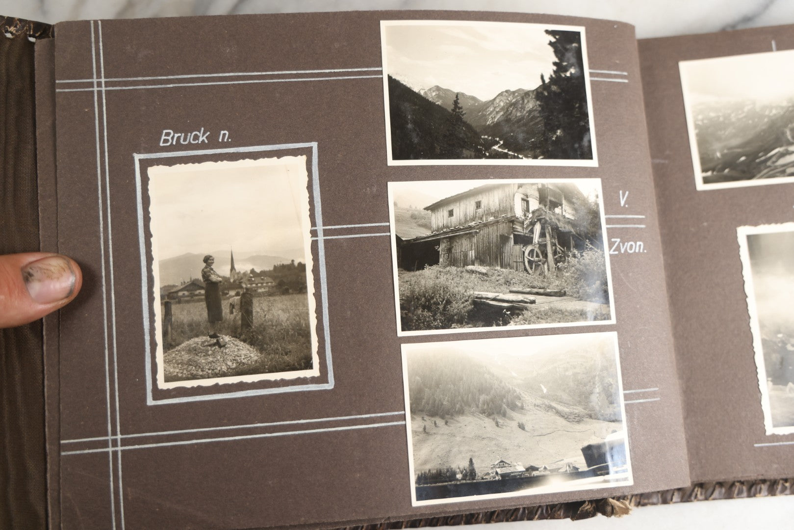 Lot 122 - Antique Snapshot Photo Album, Containing Approximately 100 Photographs With Captions In Czech, Detailed Pin Striping And Painting On Pages, Mostly Photos Of Travel Around Europe, Including Italy, The Alps, Croatia, Ukraine, And More, Circa 1920