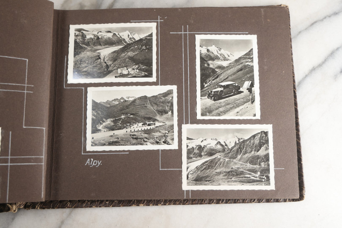 Lot 122 - Antique Snapshot Photo Album, Containing Approximately 100 Photographs With Captions In Czech, Detailed Pin Striping And Painting On Pages, Mostly Photos Of Travel Around Europe, Including Italy, The Alps, Croatia, Ukraine, And More, Circa 1920