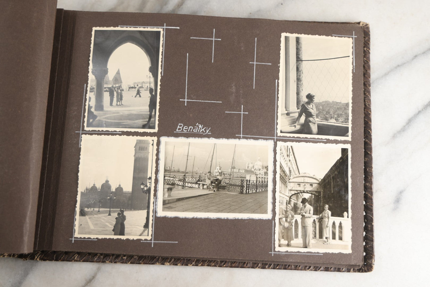 Lot 122 - Antique Snapshot Photo Album, Containing Approximately 100 Photographs With Captions In Czech, Detailed Pin Striping And Painting On Pages, Mostly Photos Of Travel Around Europe, Including Italy, The Alps, Croatia, Ukraine, And More, Circa 1920