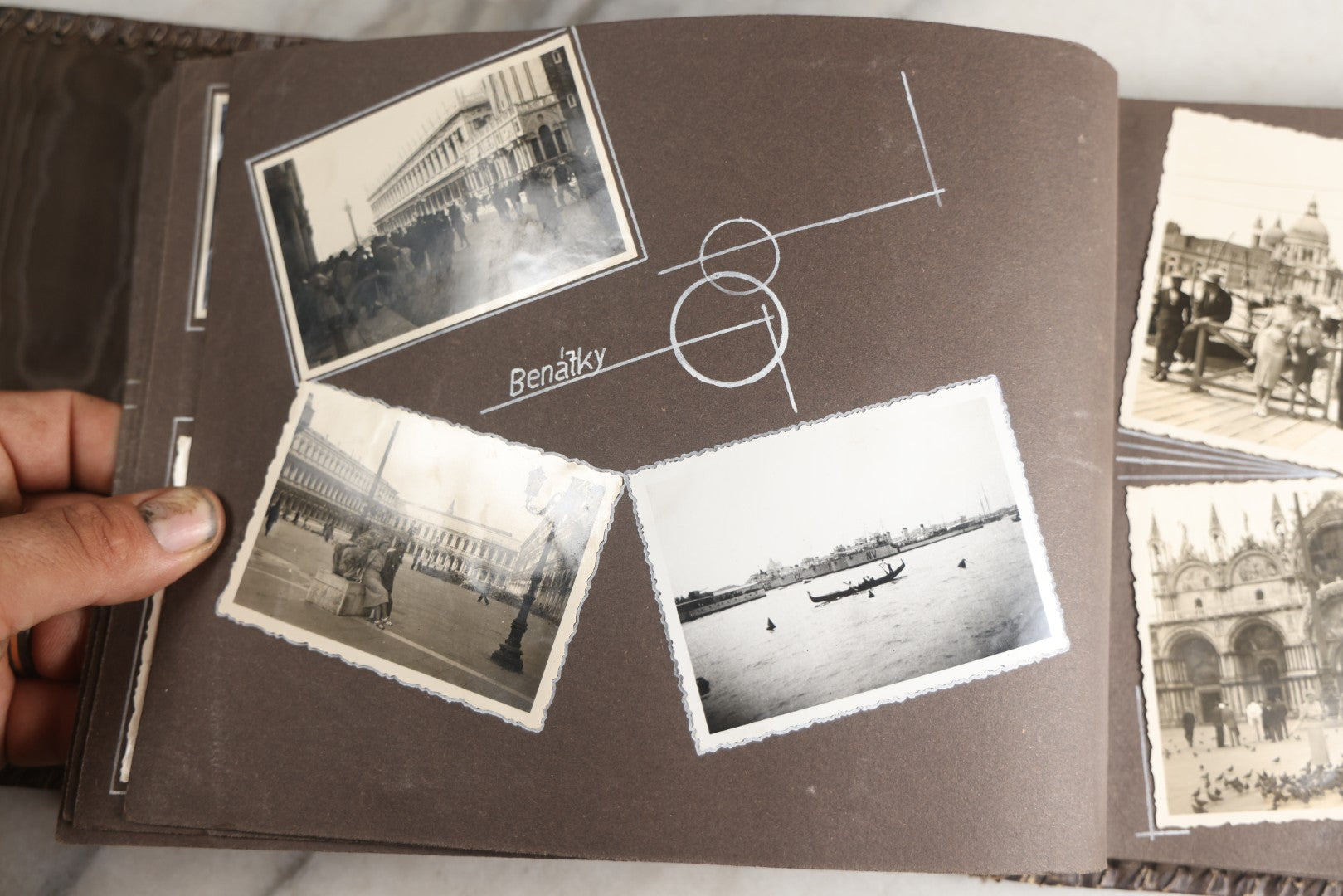 Lot 122 - Antique Snapshot Photo Album, Containing Approximately 100 Photographs With Captions In Czech, Detailed Pin Striping And Painting On Pages, Mostly Photos Of Travel Around Europe, Including Italy, The Alps, Croatia, Ukraine, And More, Circa 1920