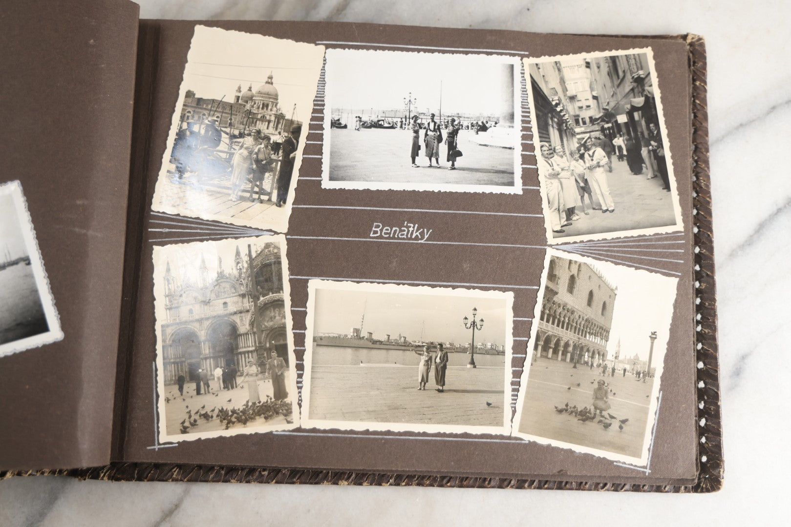 Lot 122 - Antique Snapshot Photo Album, Containing Approximately 100 Photographs With Captions In Czech, Detailed Pin Striping And Painting On Pages, Mostly Photos Of Travel Around Europe, Including Italy, The Alps, Croatia, Ukraine, And More, Circa 1920