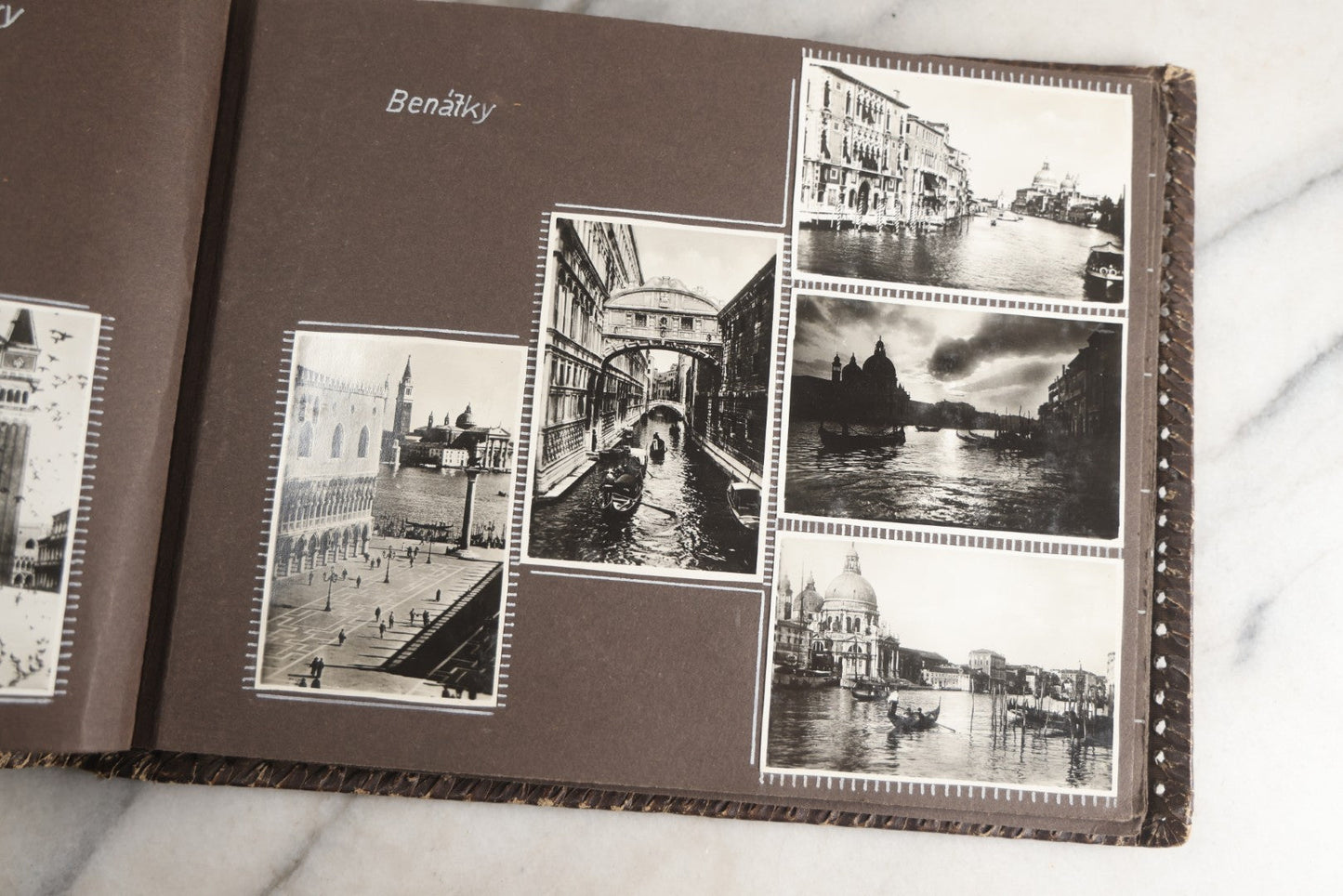 Lot 122 - Antique Snapshot Photo Album, Containing Approximately 100 Photographs With Captions In Czech, Detailed Pin Striping And Painting On Pages, Mostly Photos Of Travel Around Europe, Including Italy, The Alps, Croatia, Ukraine, And More, Circa 1920