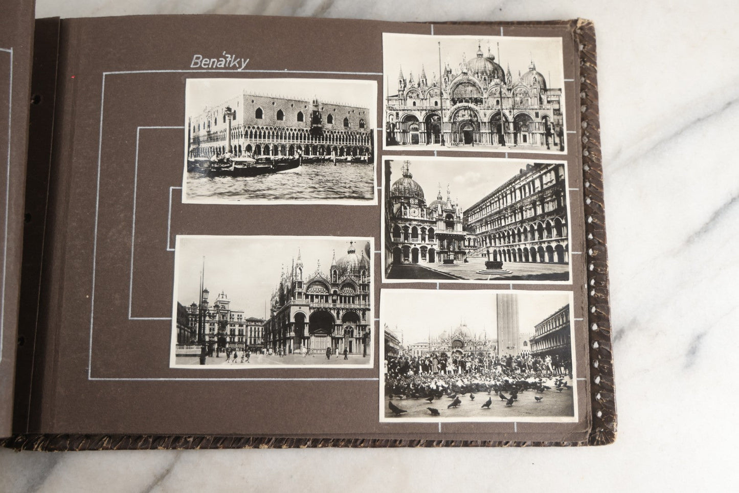 Lot 122 - Antique Snapshot Photo Album, Containing Approximately 100 Photographs With Captions In Czech, Detailed Pin Striping And Painting On Pages, Mostly Photos Of Travel Around Europe, Including Italy, The Alps, Croatia, Ukraine, And More, Circa 1920