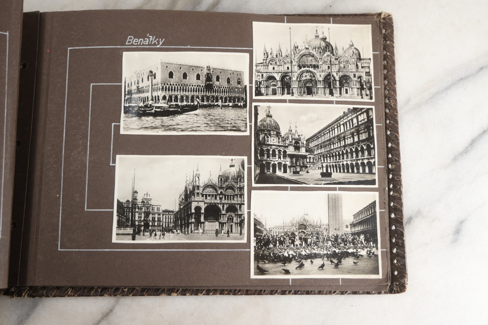 Lot 122 - Antique Snapshot Photo Album, Containing Approximately 100 Photographs With Captions In Czech, Detailed Pin Striping And Painting On Pages, Mostly Photos Of Travel Around Europe, Including Italy, The Alps, Croatia, Ukraine, And More, Circa 1920