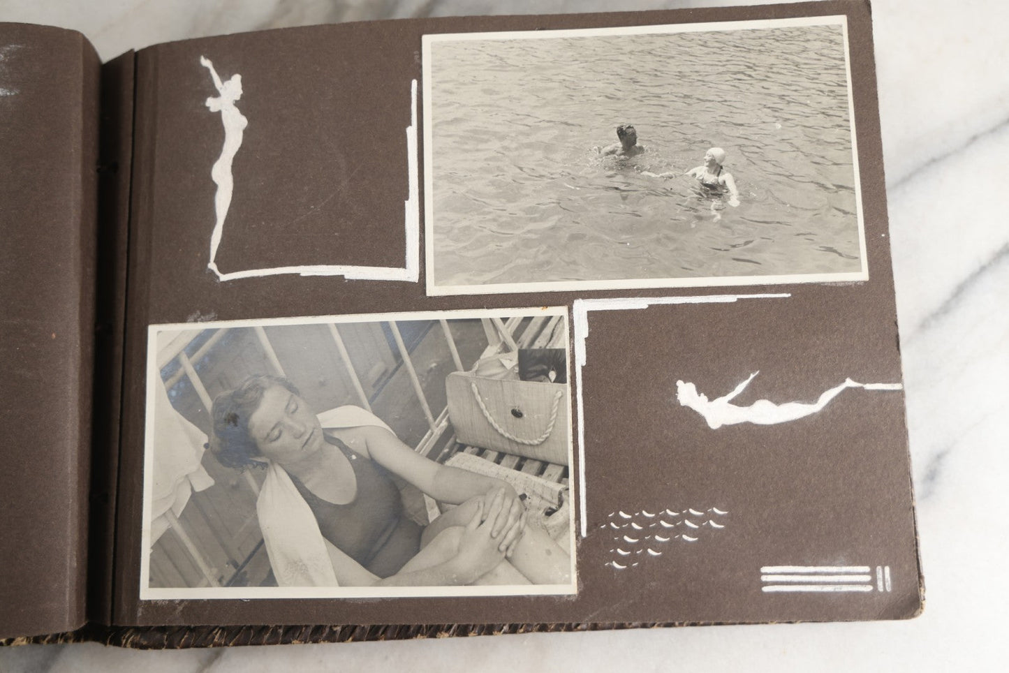 Lot 122 - Antique Snapshot Photo Album, Containing Approximately 100 Photographs With Captions In Czech, Detailed Pin Striping And Painting On Pages, Mostly Photos Of Travel Around Europe, Including Italy, The Alps, Croatia, Ukraine, And More, Circa 1920