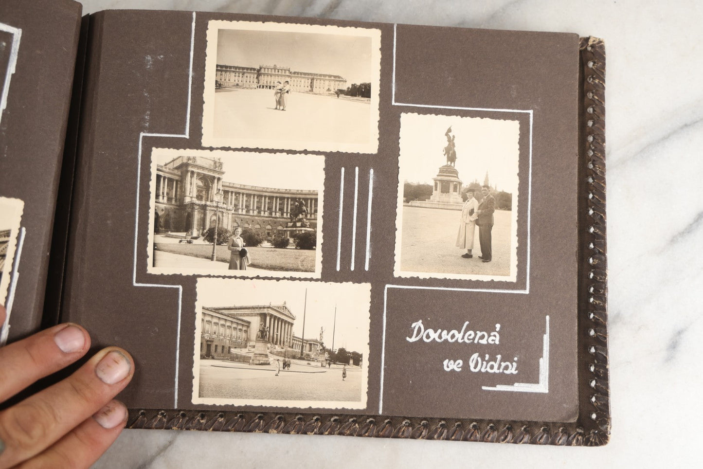 Lot 122 - Antique Snapshot Photo Album, Containing Approximately 100 Photographs With Captions In Czech, Detailed Pin Striping And Painting On Pages, Mostly Photos Of Travel Around Europe, Including Italy, The Alps, Croatia, Ukraine, And More, Circa 1920