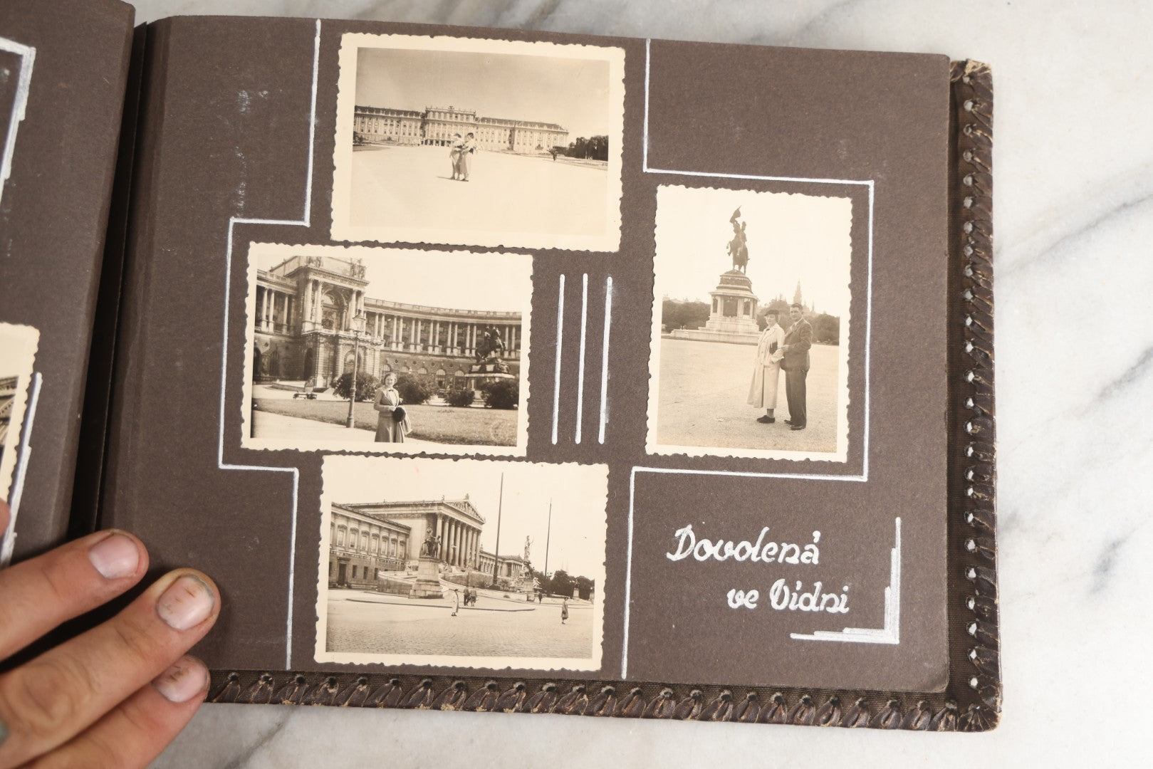 Lot 122 - Antique Snapshot Photo Album, Containing Approximately 100 Photographs With Captions In Czech, Detailed Pin Striping And Painting On Pages, Mostly Photos Of Travel Around Europe, Including Italy, The Alps, Croatia, Ukraine, And More, Circa 1920