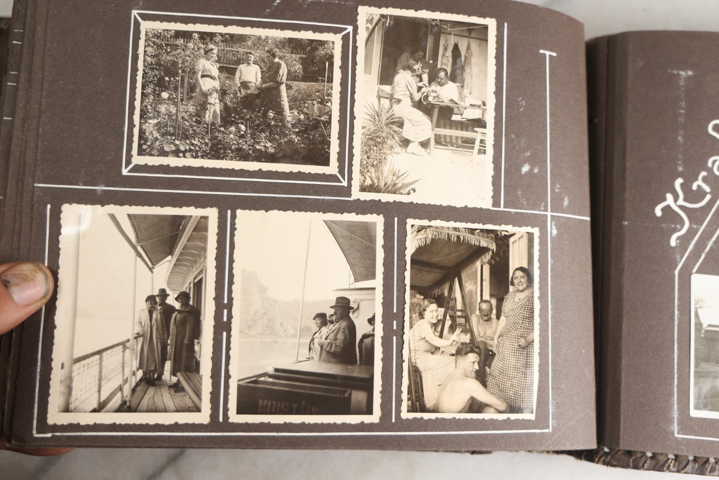 Lot 122 - Antique Snapshot Photo Album, Containing Approximately 100 Photographs With Captions In Czech, Detailed Pin Striping And Painting On Pages, Mostly Photos Of Travel Around Europe, Including Italy, The Alps, Croatia, Ukraine, And More, Circa 1920