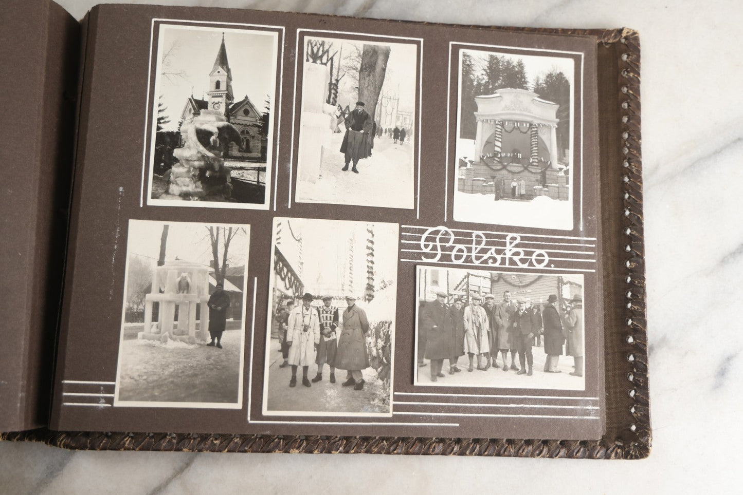 Lot 122 - Antique Snapshot Photo Album, Containing Approximately 100 Photographs With Captions In Czech, Detailed Pin Striping And Painting On Pages, Mostly Photos Of Travel Around Europe, Including Italy, The Alps, Croatia, Ukraine, And More, Circa 1920