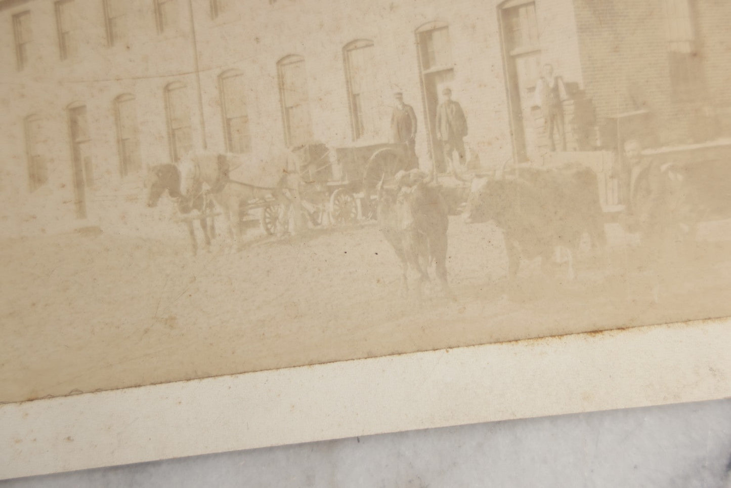 Lot 124 - Antique Boarded Occupational Photograph Of The Clarke Bros & Co. Bolts And Nuts Office And Warehouse Building With Train Car, Cattle, Horses, And Workers In Frame