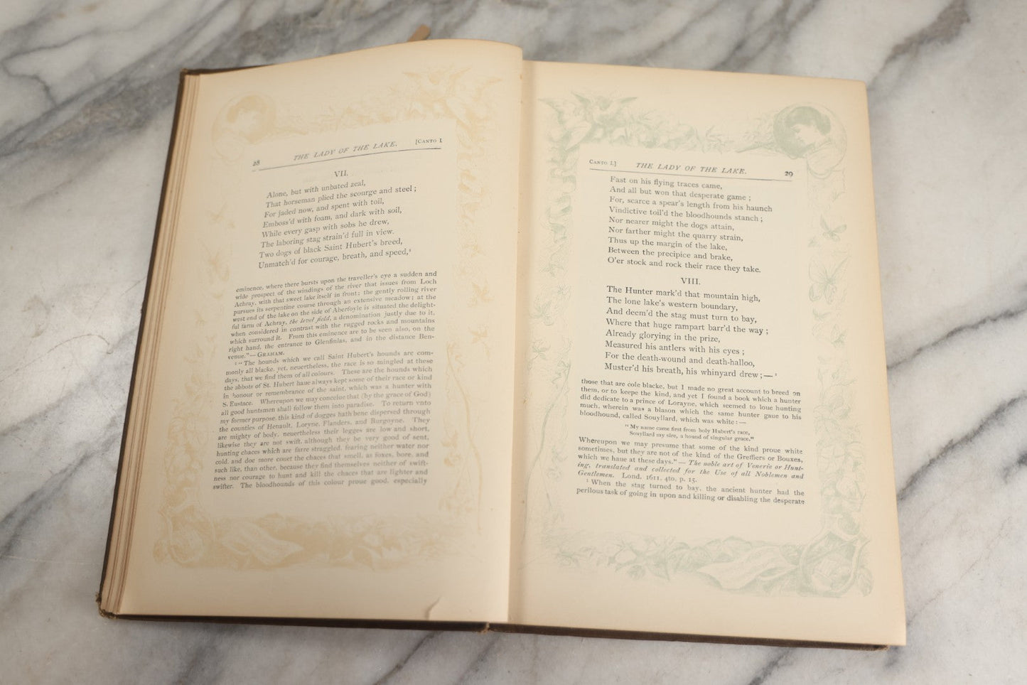 Lot 134 - "The Lady Of The Lake" Antique Poetry Book By Sir Walter Scott, Illustrated, Decorative Brown Cloth Boards With Red And Black Floral And Scroll Design, Gilt Title Panel, Nims & Knight, Publishers, Troy, N.Y., 1884