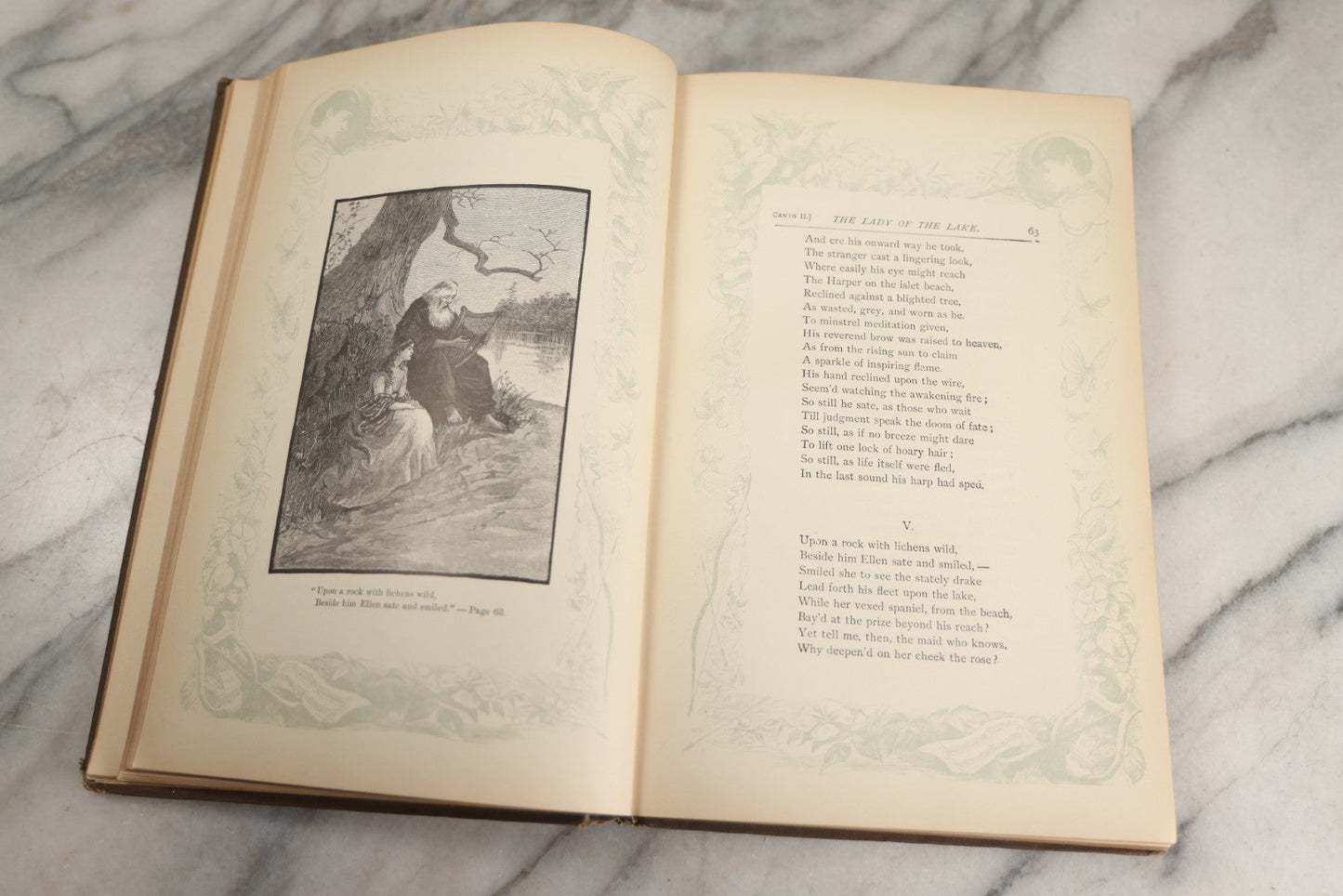Lot 134 - "The Lady Of The Lake" Antique Poetry Book By Sir Walter Scott, Illustrated, Decorative Brown Cloth Boards With Red And Black Floral And Scroll Design, Gilt Title Panel, Nims & Knight, Publishers, Troy, N.Y., 1884