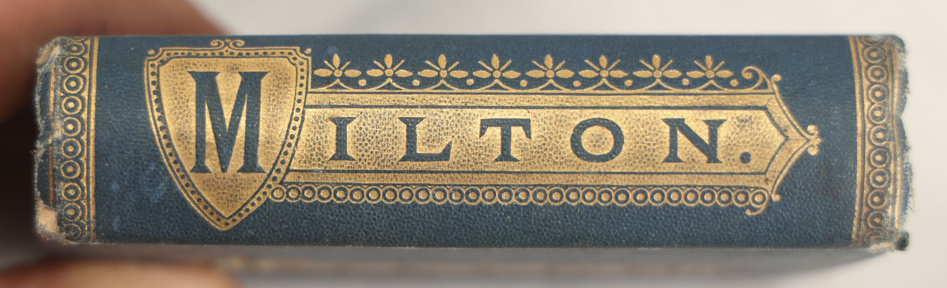 Lot 135 - "Paradise Lost" Antique Miniature Book By John Milton, With A Life Of The Author By Rev. H. Stebbing, Engraved Frontispiece, Decorative Blue Cloth Boards With Gilt "Milton" Cartouche And Shield, Geo. A. Leavitt, Publisher, New York, Circa 1860s