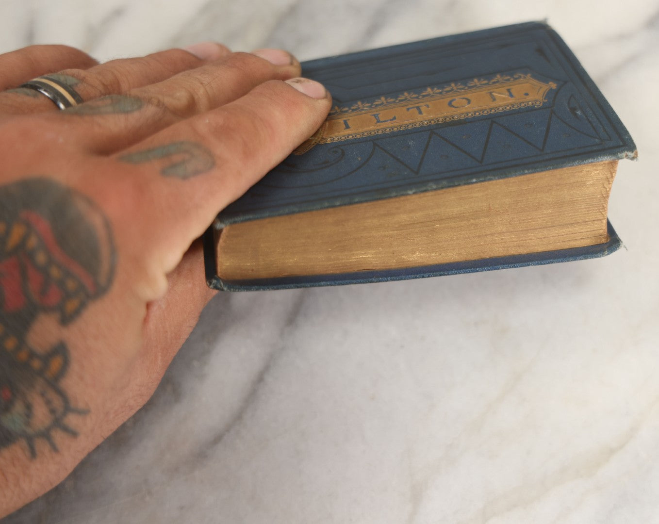 Lot 135 - "Paradise Lost" Antique Miniature Book By John Milton, With A Life Of The Author By Rev. H. Stebbing, Engraved Frontispiece, Decorative Blue Cloth Boards With Gilt "Milton" Cartouche And Shield, Geo. A. Leavitt, Publisher, New York, Circa 1860s