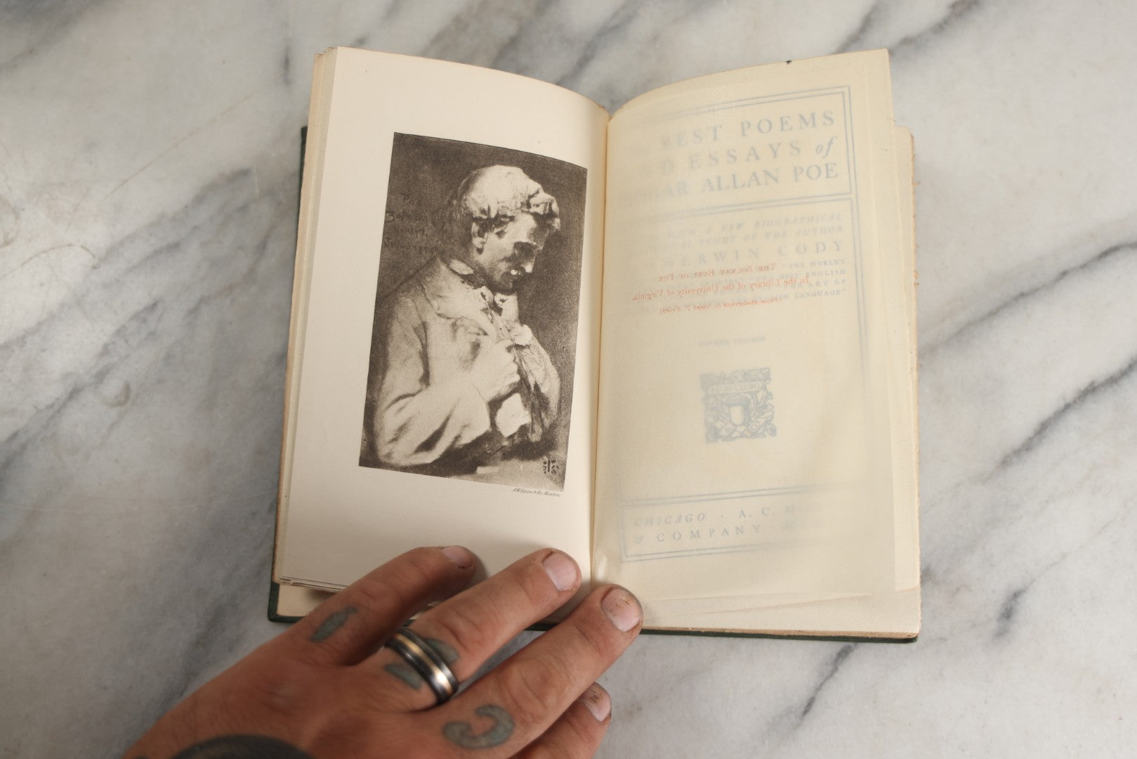 Lot 136 - "The Best Poems And Essays Of Edgar Allan Poe" Antique Book Edited By Sherwin Cody, With Frontispiece Photo Of Zolnav Bust Of Poe, Gilded Fore-Edge A.C. Mcclurg & Company, Publishers, Chicago, 1916