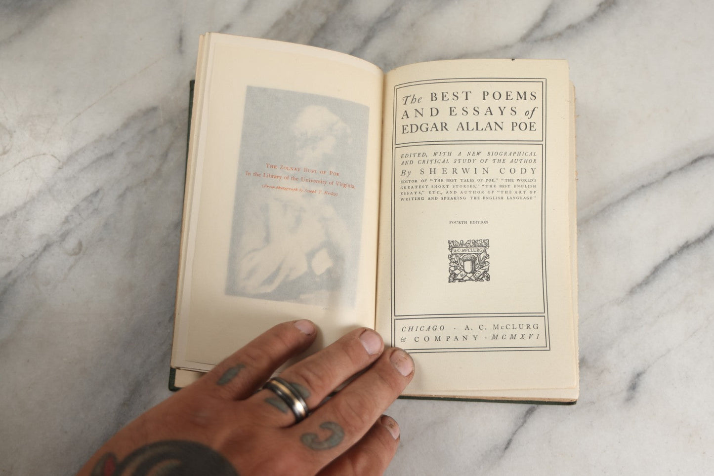 Lot 136 - "The Best Poems And Essays Of Edgar Allan Poe" Antique Book Edited By Sherwin Cody, With Frontispiece Photo Of Zolnav Bust Of Poe, Gilded Fore-Edge A.C. Mcclurg & Company, Publishers, Chicago, 1916