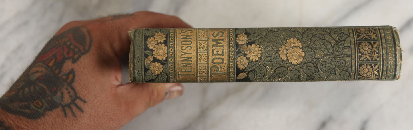 Lot 137 - "The Poetical Works Of Alfred Tennyson" Antique Poetry Book, Complete Illustrated Edition, Decorative Green Cloth Boards With Elaborate Gilt Floral And Geometric Design, Thomas Y. Crowell & Co., Publishers, New York, Circa Late 19th Century