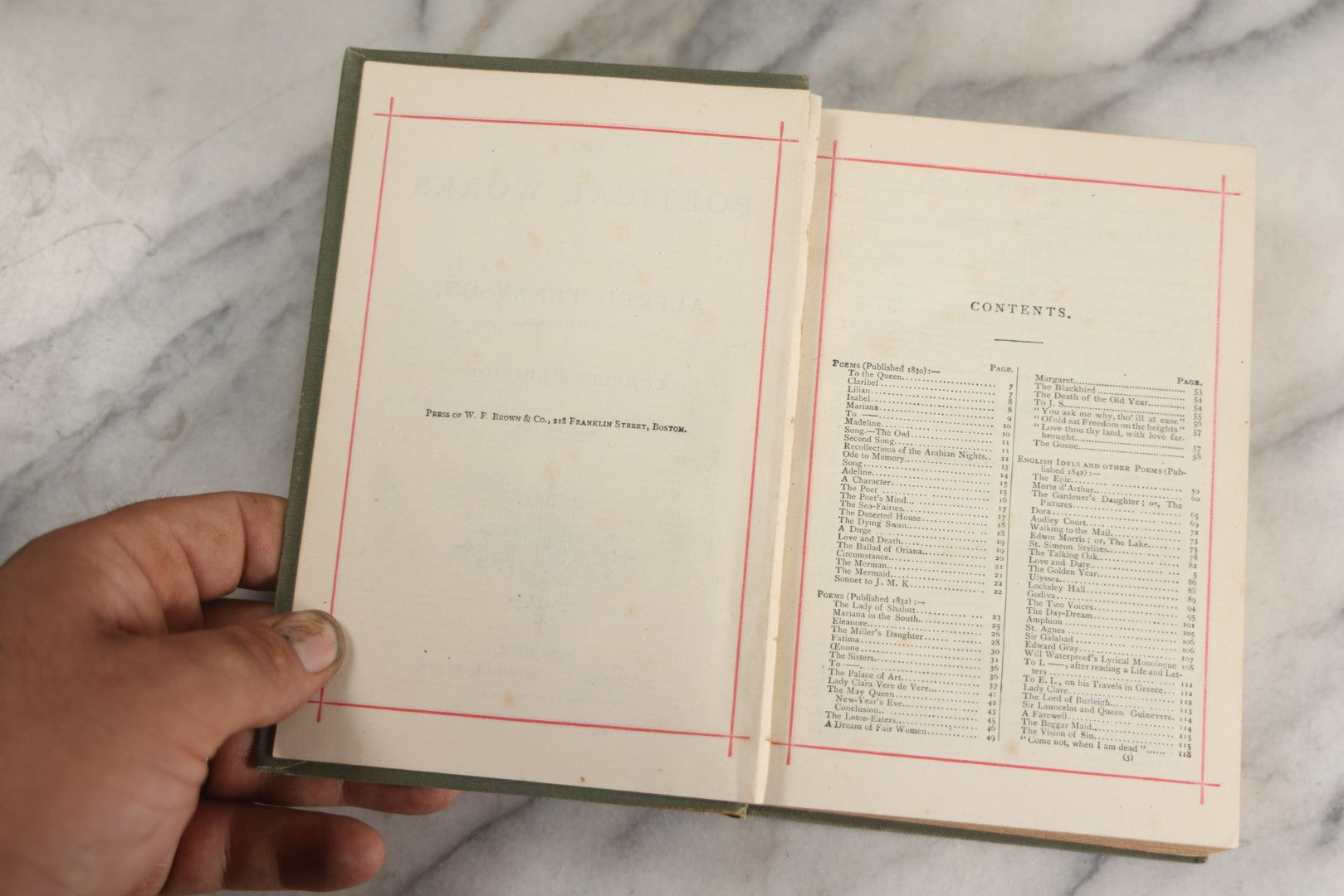 Lot 137 - "The Poetical Works Of Alfred Tennyson" Antique Poetry Book, Complete Illustrated Edition, Decorative Green Cloth Boards With Elaborate Gilt Floral And Geometric Design, Thomas Y. Crowell & Co., Publishers, New York, Circa Late 19th Century
