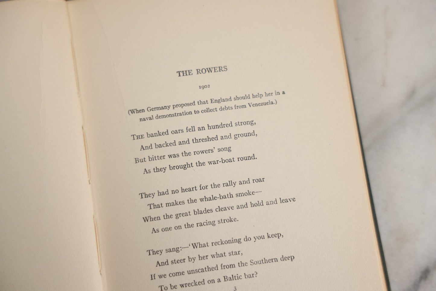 Lot 139 - "The Years Between" Antique Poetry Book By Rudyard Kipling, Green Cloth Boards With Gilt Title And Black Pictorial Sailing Ship Motif, Doubleday, Page & Company, Garden City, New York, 1919