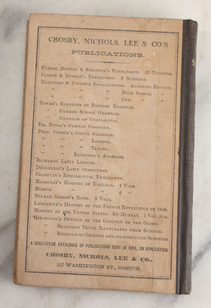 Lot 140 - "The Seasons, A Poem" Antique Poetry Book By James Thomson, Crosby, Nichols, Lee & Co., Publishers, Boston, Circa 1865
