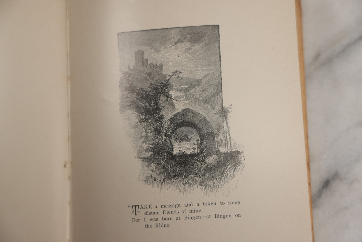 Lot 143 - "Bingen On The Rhine" Antique Book By Caroline E.S. Norton, Illustrated By W.T. Smedley, Fred B. Schell, Alfred Fredericks, Others, Decorative Silver And Gilt Pictorial Cover, Porter & Coates, Philadelphia, 1884