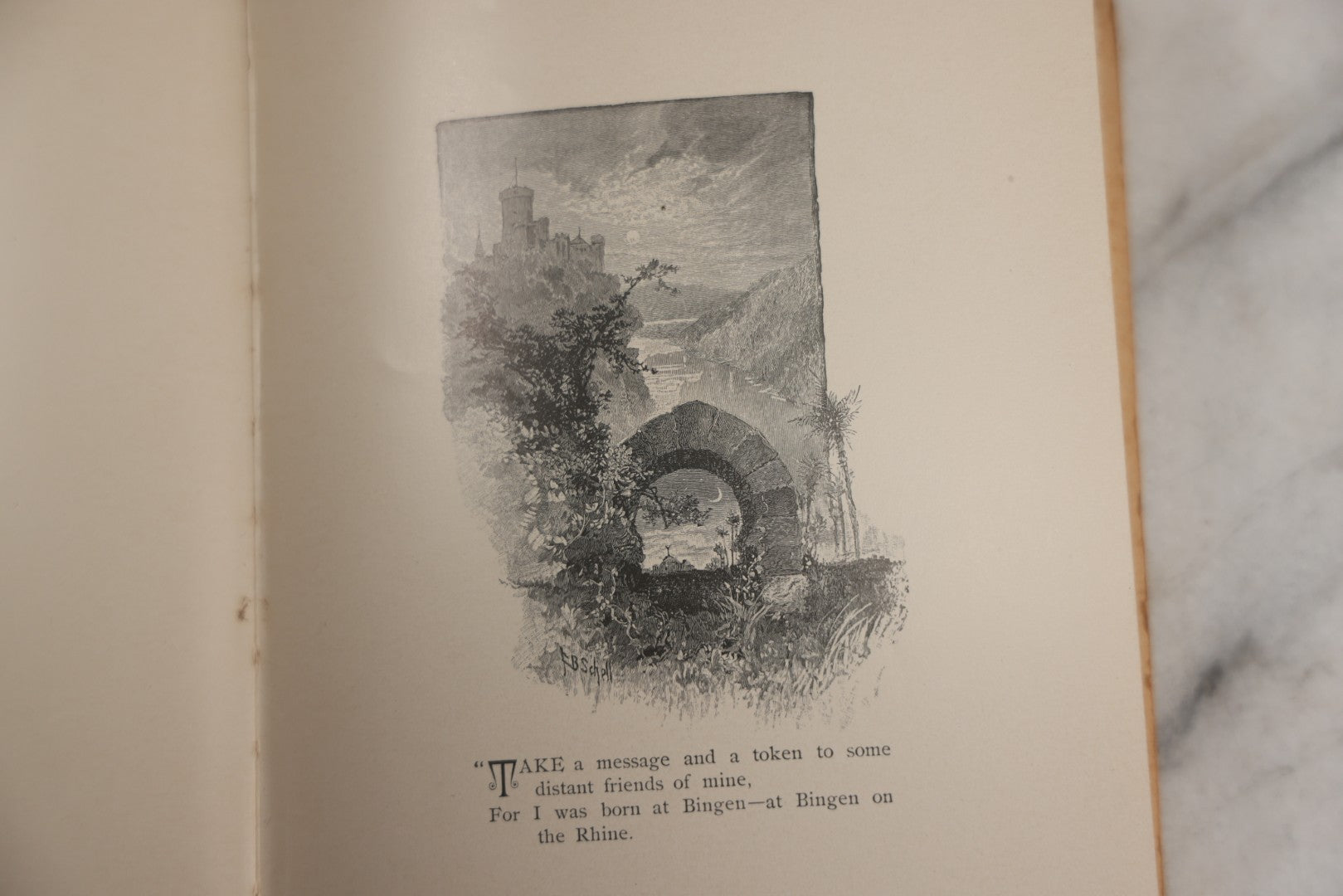 Lot 143 - "Bingen On The Rhine" Antique Book By Caroline E.S. Norton, Illustrated By W.T. Smedley, Fred B. Schell, Alfred Fredericks, Others, Decorative Silver And Gilt Pictorial Cover, Porter & Coates, Philadelphia, 1884