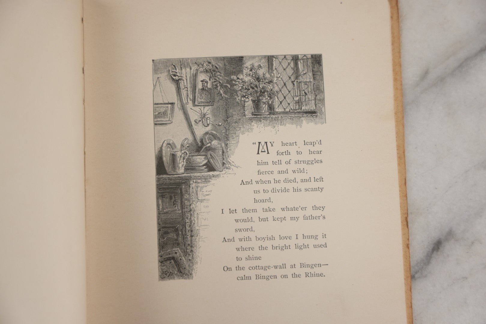 Lot 143 - "Bingen On The Rhine" Antique Book By Caroline E.S. Norton, Illustrated By W.T. Smedley, Fred B. Schell, Alfred Fredericks, Others, Decorative Silver And Gilt Pictorial Cover, Porter & Coates, Philadelphia, 1884