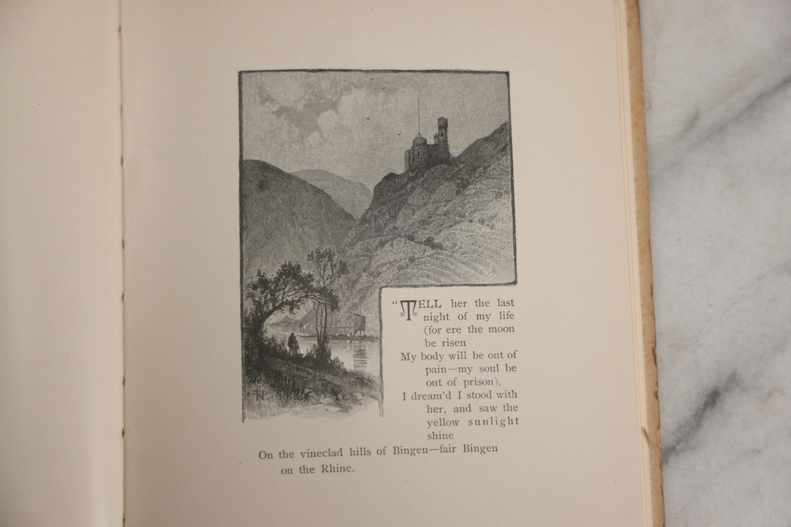 Lot 143 - "Bingen On The Rhine" Antique Book By Caroline E.S. Norton, Illustrated By W.T. Smedley, Fred B. Schell, Alfred Fredericks, Others, Decorative Silver And Gilt Pictorial Cover, Porter & Coates, Philadelphia, 1884
