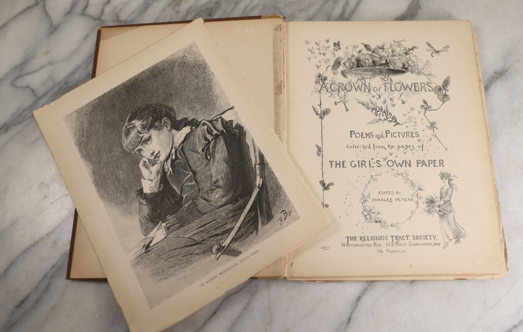 Lot 144 - "A Crown Of Flowers" Antique Poetry Book, Collected Poems And Pictures From The Girl’S Own Paper, Edited By Charles Peters, Illustrated With Engravings, The Religious Tract Society, Publishers, London, Circa Late 19th Century