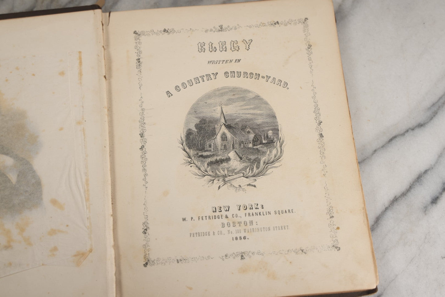 Lot 145 - "Elegy Written In A Country Churchyard" Antique Poetry Book By Thomas Gray, Illustrated With Engravings, Daniel Webster Memorial, Decorative Brown Cloth Boards With Gilt Cartouche, W.P. Fetridge & Co., Publishers, New York And Boston, 1862