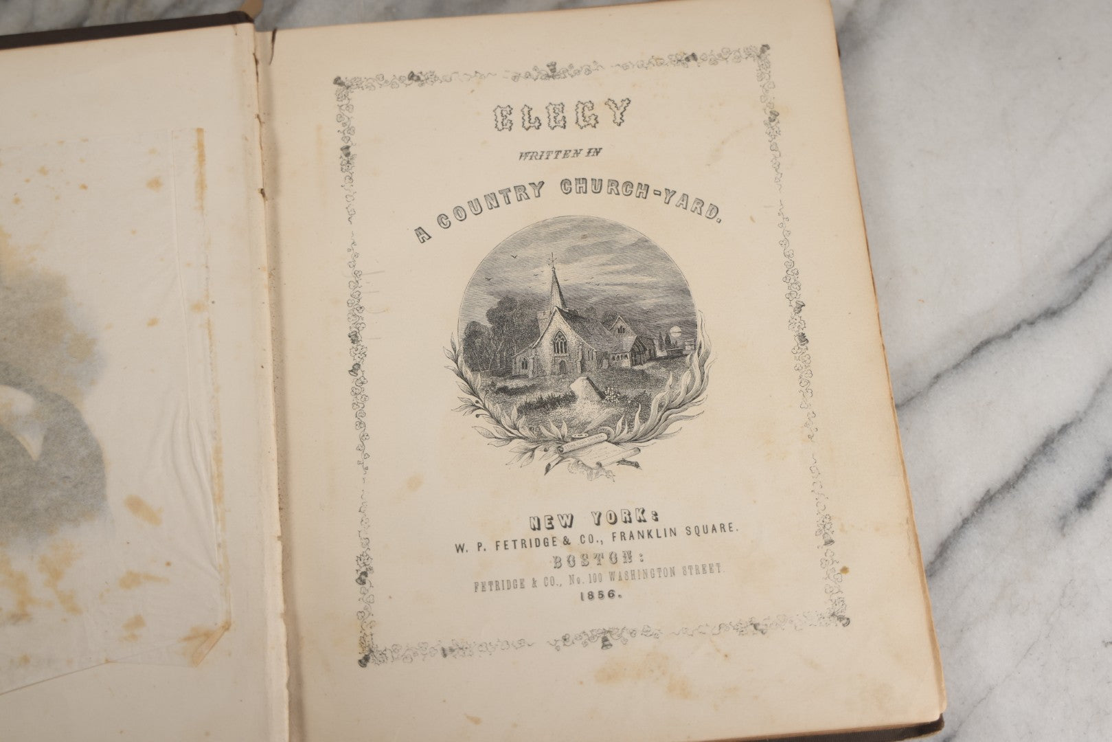 Lot 145 - "Elegy Written In A Country Churchyard" Antique Poetry Book By Thomas Gray, Illustrated With Engravings, Daniel Webster Memorial, Decorative Brown Cloth Boards With Gilt Cartouche, W.P. Fetridge & Co., Publishers, New York And Boston, 1862