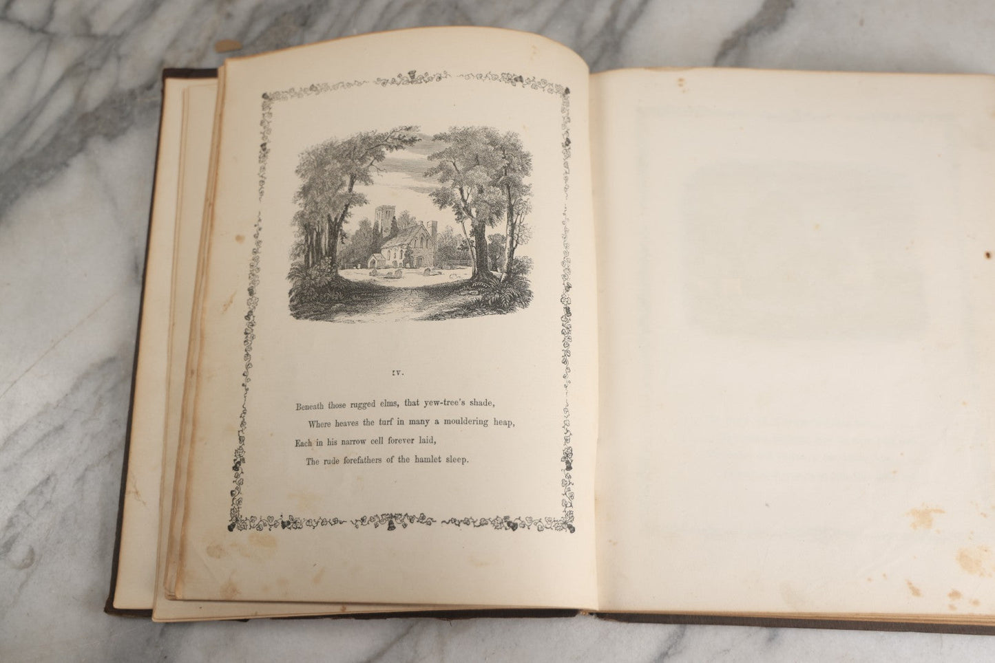 Lot 145 - "Elegy Written In A Country Churchyard" Antique Poetry Book By Thomas Gray, Illustrated With Engravings, Daniel Webster Memorial, Decorative Brown Cloth Boards With Gilt Cartouche, W.P. Fetridge & Co., Publishers, New York And Boston, 1869