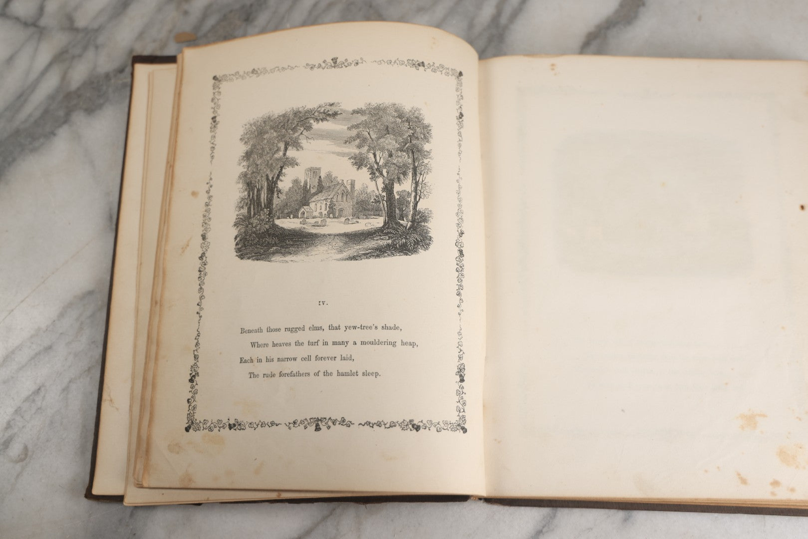 Lot 145 - "Elegy Written In A Country Churchyard" Antique Poetry Book By Thomas Gray, Illustrated With Engravings, Daniel Webster Memorial, Decorative Brown Cloth Boards With Gilt Cartouche, W.P. Fetridge & Co., Publishers, New York And Boston, 1869