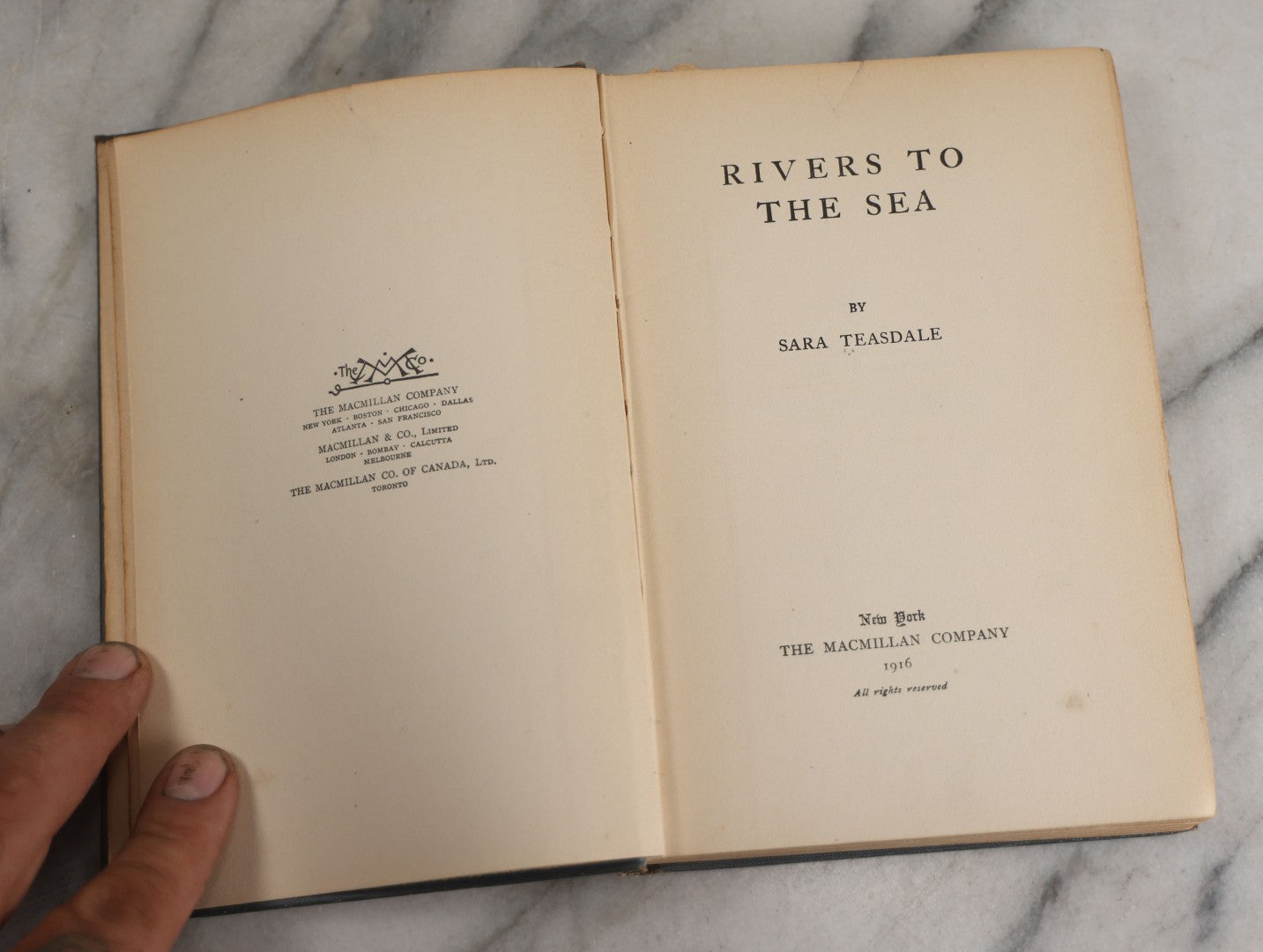 Lot 146 - "Rivers To The Sea" Antique Poetry Book By Sara Teasdale, Blue Cloth Boards With Gilt Title And Border, The Macmillan Company, New York, 1916 (Copyright 1915, Reprinted February 1916)