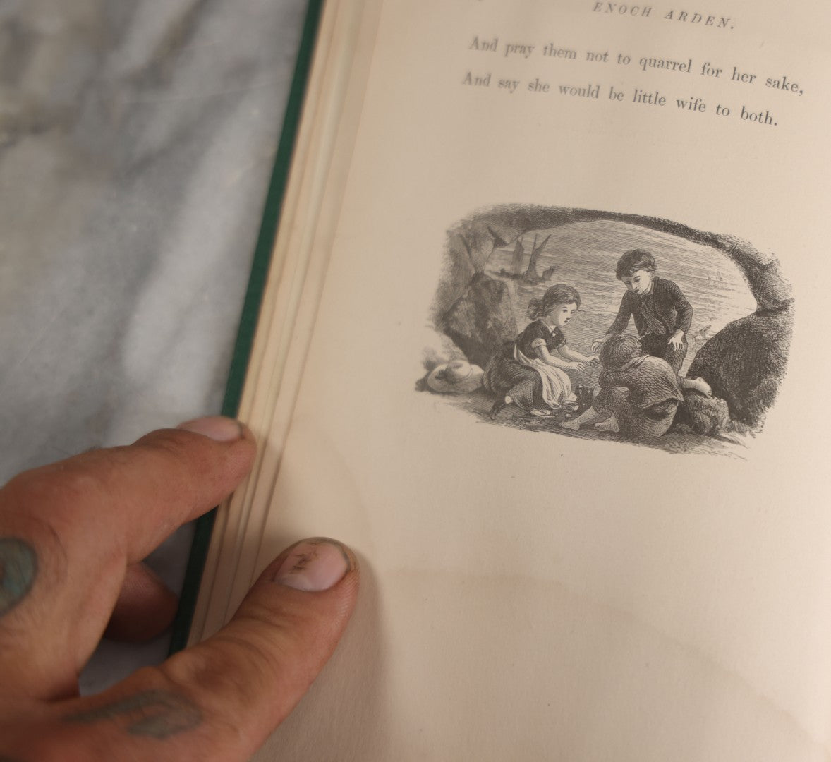 Lot 147 - "Enoch Arden" Antique Poetry Book By Alfred Tennyson, Illustrated With Engravings, Green Cloth Boards With Gilt Title And Nautical Motif, J.E. Tilton And Company, Publishers, Boston, 1865