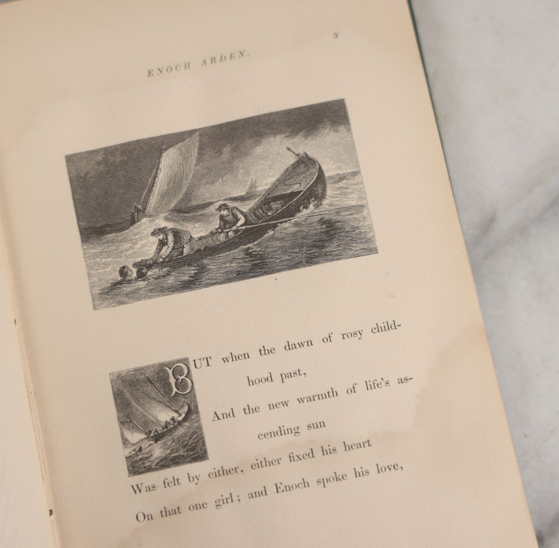 Lot 147 - "Enoch Arden" Antique Poetry Book By Alfred Tennyson, Illustrated With Engravings, Green Cloth Boards With Gilt Title And Nautical Motif, J.E. Tilton And Company, Publishers, Boston, 1865