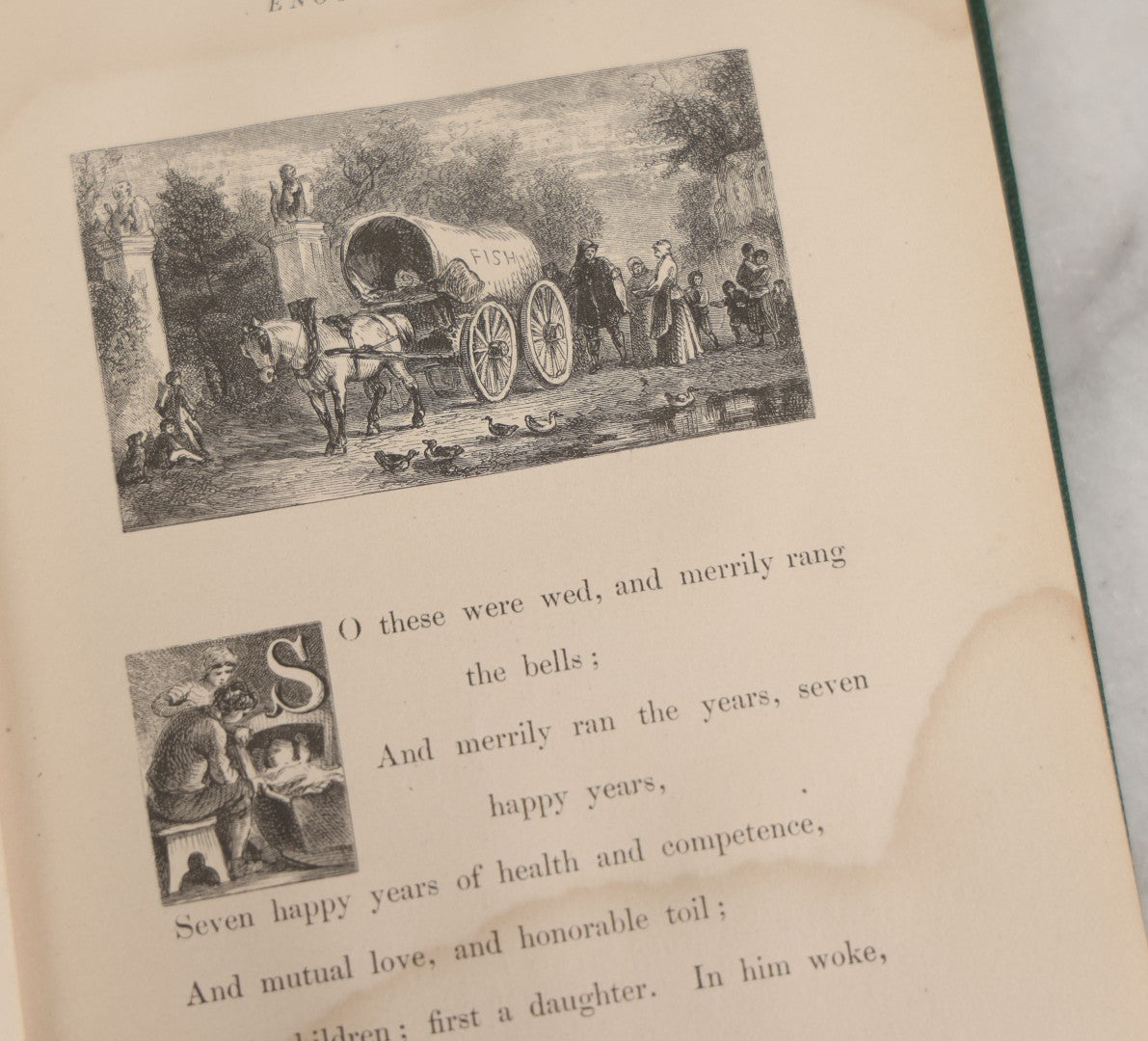 Lot 147 - "Enoch Arden" Antique Poetry Book By Alfred Tennyson, Illustrated With Engravings, Green Cloth Boards With Gilt Title And Nautical Motif, J.E. Tilton And Company, Publishers, Boston, 1865
