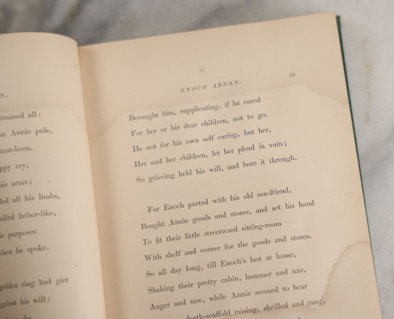 Lot 147 - "Enoch Arden" Antique Poetry Book By Alfred Tennyson, Illustrated With Engravings, Green Cloth Boards With Gilt Title And Nautical Motif, J.E. Tilton And Company, Publishers, Boston, 1865