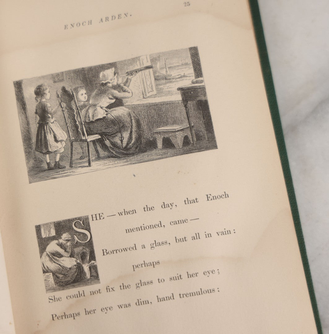 Lot 147 - "Enoch Arden" Antique Poetry Book By Alfred Tennyson, Illustrated With Engravings, Green Cloth Boards With Gilt Title And Nautical Motif, J.E. Tilton And Company, Publishers, Boston, 1865