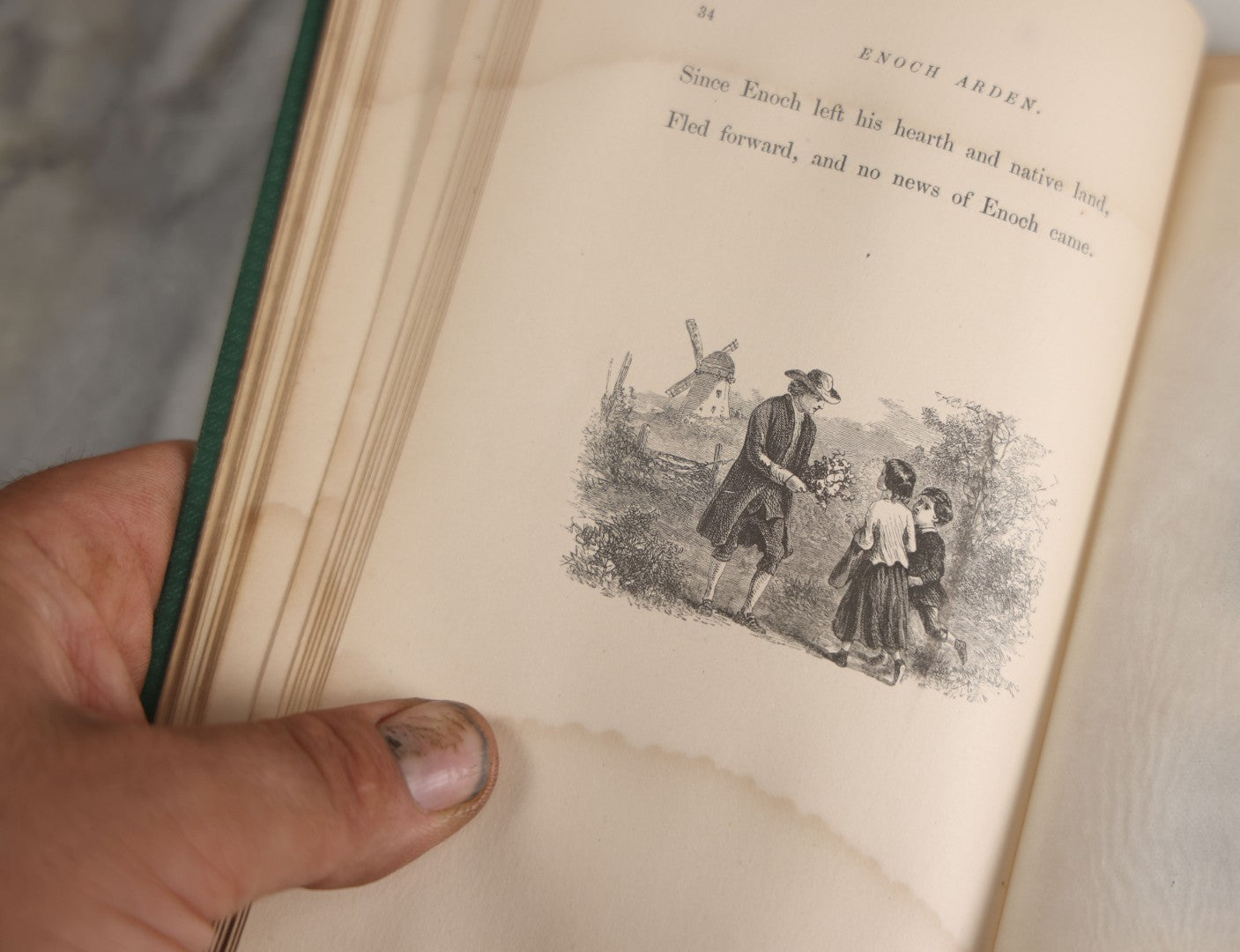 Lot 147 - "Enoch Arden" Antique Poetry Book By Alfred Tennyson, Illustrated With Engravings, Green Cloth Boards With Gilt Title And Nautical Motif, J.E. Tilton And Company, Publishers, Boston, 1865
