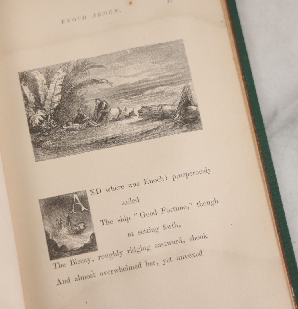 Lot 147 - "Enoch Arden" Antique Poetry Book By Alfred Tennyson, Illustrated With Engravings, Green Cloth Boards With Gilt Title And Nautical Motif, J.E. Tilton And Company, Publishers, Boston, 1865